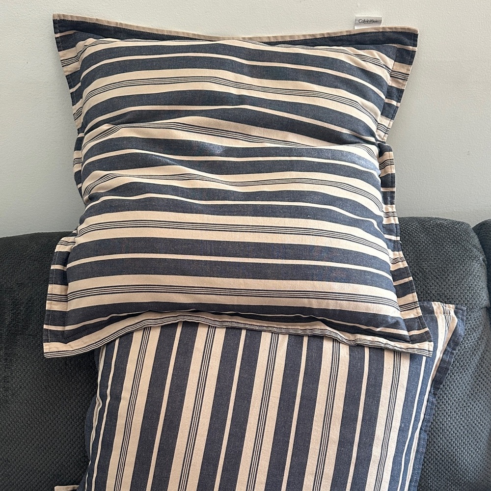 Calvin Klein Navy and Tan Striped Pillows